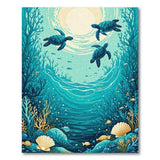 ODIKA Sea Turtle Underwater World Washable Area Rug - Low Pile Non-Slip Ocean Theme Decor