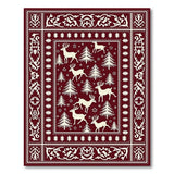 Deep Red Winter Deer and Pine Silhouette Rug