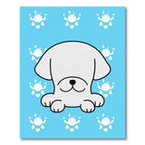 Cute Cartoon Puppy with Paw Prints Blue Area Rug