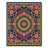 Ornate Navy Pink Floral Medallion Rug