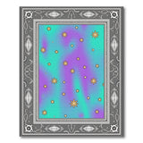 Starry Teal-Purple Gradient Area Rug with Ornate Frame