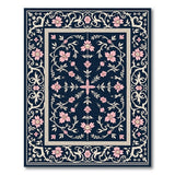 Navy Blue Pink Floral Ornate Area Rug
