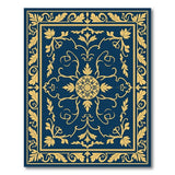 Blue and Teal Navy Blue Gold Ornate Border Area Rug