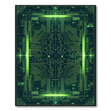 ODIKA Cyberpunk Green Circuit Board Washable Area Rug - Low Pile Tech Style