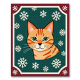 Festive Orange Tabby Cat Snowflakes Area Rug