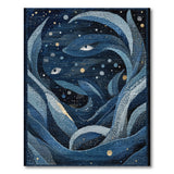Mystical Navy Blue Serpents Stars Abstract Rug