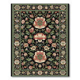 Black Persian Floral Area Rug with Red Poppies