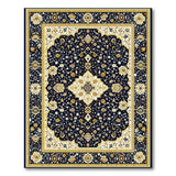 Navy Blue Persian Area Rug with Gold Floral Motifs