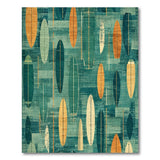 ODIKA Mid-Century Modern Surfboard Washable Area Rug - Teal & Orange Retro Abstract Low Pile Rug