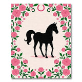 Pink Roses Black Horse Silhouette Area Rug
