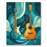 ODIKA Washable Abstract Guitar Area Rug, Teal Blue Non-Slip Low Pile Musical Decor