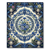 Ornate Blue Cornflower Rose Medallion Rug
