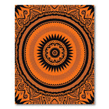 Fiery Orange Mandala Area Rug with Black Geometric Patterns