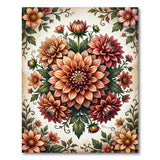 Orange Vintage Dahlia Floral Area Rug