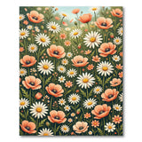 Coral Poppy and Daisy Wildflower Meadow Rug