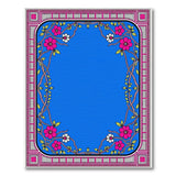 Vintage Blue Area Rug with Pink Floral Border