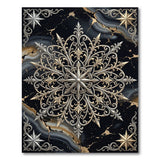 Ornate Silver Mandala on Distressed Black Rug