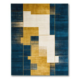 Geometric Navy Gold Block Area Rug