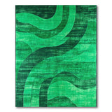 Vibrant Green Wave Geometric Area Rug