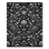 Ornate Black White Scallop Floral Damask Rug