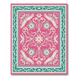 Ornate Pink Floral Area Rug with Teal Accents