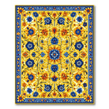 ODIKA Washable Yellow and Blue Floral Bohemian Area Rug - Low Pile & Non-Slip