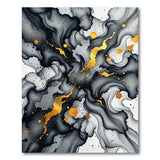 Black Ink Flow with Gold Veins Abstract Rug
