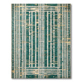 Teal Gold Grid Stripe Geometric Area Rug