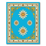 Blue Daisy Floral Rug with Ornate Gold Border