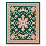 Ornate Green Pink Floral Medallion Rug