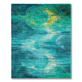 Teal Abstract Wave Moon Area Rug