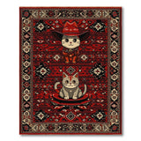 Cowboy Cats Red Persian Area Rug