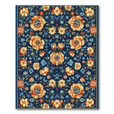 Navy Orange Floral Vintage Area Rug