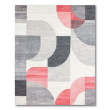 Geometric Grey Abstract Rug with Red Curves