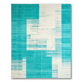 Teal and White Geometric Abstract Area Rug