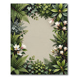 Lush Green Fern Magnolia Floral Border Rug
