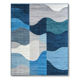 Abstract Blue Teal Wave Geometric Area Rug