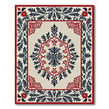 Ornate Cream Persian Medallion Rug with Navy Vines Red Borders