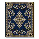Elegant Navy Blue and Gold Filigree Area Rug