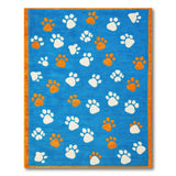 Playful Blue Paw Print Area Rug with Orange Accents