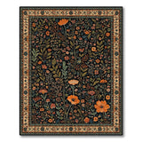Black Persian Floral Area Rug with Orange Blooms