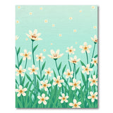 Whimsical White Daisy Meadow Teal Area Rug