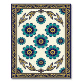 Teal Floral Persian Rug with Gold Border