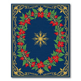 Ornate Navy Poinsettia Floral Rug with Gold Snowflake