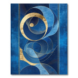 Navy Blue Gold Overlapping Circles Geometric Rug