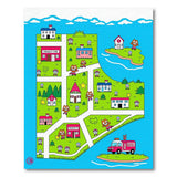 Whimsical Kids Cartoon Town Map Area Rug