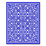 Intricate Blue White Geometric Border Rug