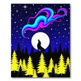 Aurora Borealis Wolf Howling at Moon Forest Rug