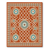 Terracotta Teal Floral Lattice Persian Rug