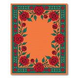Orange Area Rug with Vibrant Red Rose Border